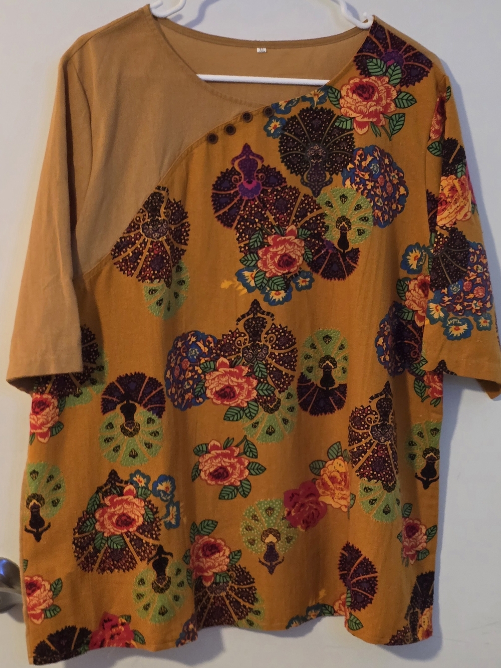 Mustard Floral Patchwork Tunic Top Size XL